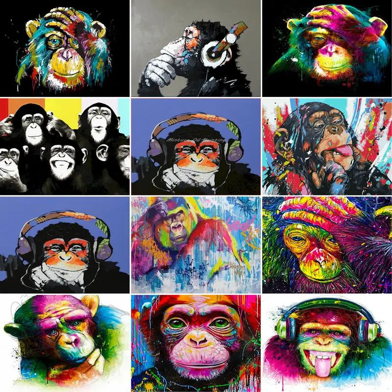 RUOPOTY DIY Frame Painting By Numbers Kit Color Monkey Animals Paint By Numbers For Adult Wall Art Picture Room Decor Gift