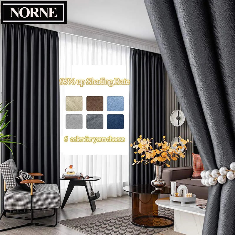 NORNE Blackout Curtain Blinds Solid Thermal Insulated Window Cortinas Treatment Drapes for Living Room Draperies for Bedroom