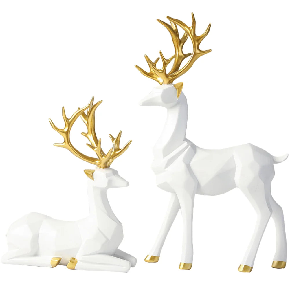 Gold Table Decor Origami Elk Ornaments Statues Home Animal Decorative Objects White Deer Figurine Christmas Decoration