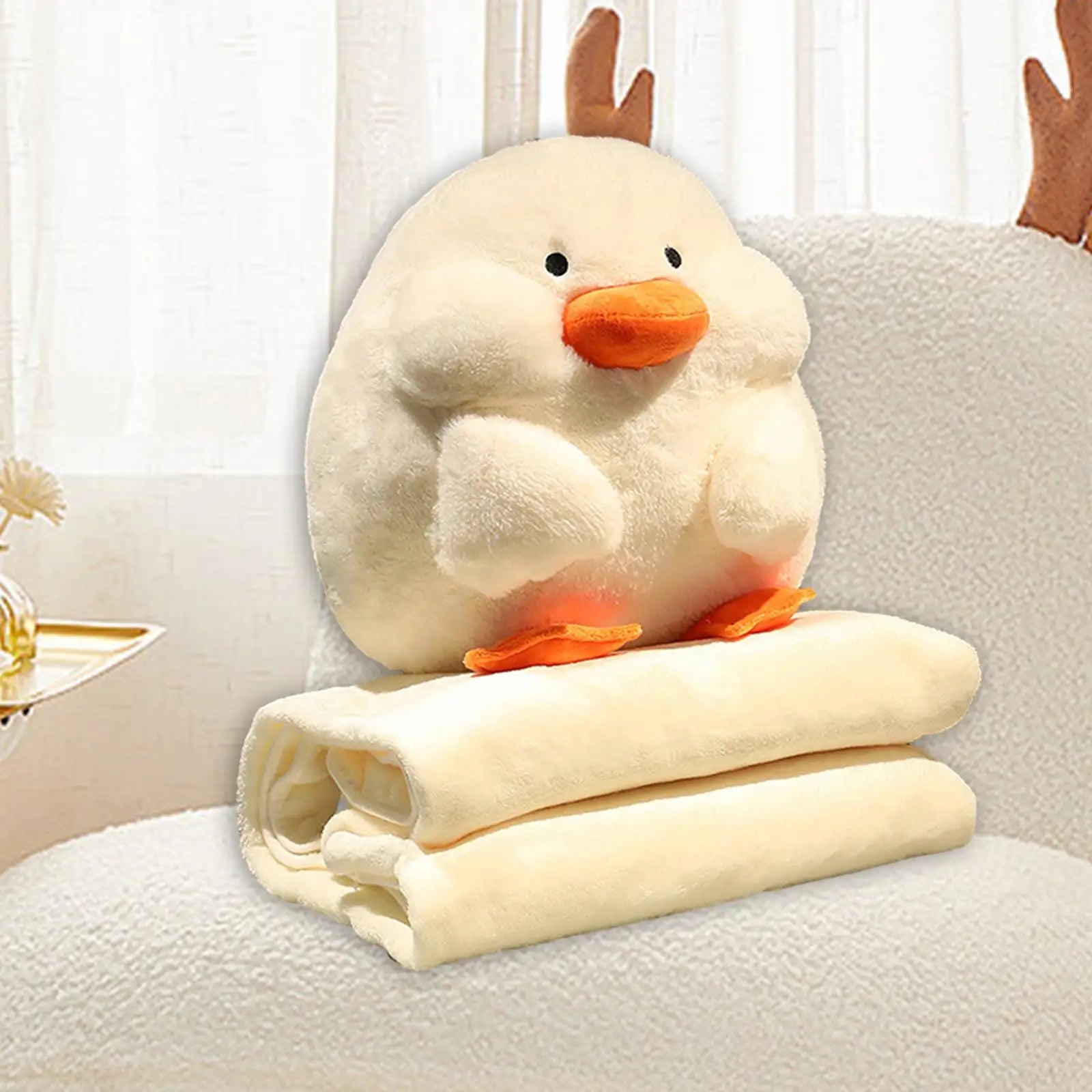 Duck Plush Pillow Stuffed Animal Doll Plush Throw Pillow Sofa Pillow Creative with Folded Blanket for Living Room Birthday Gifts