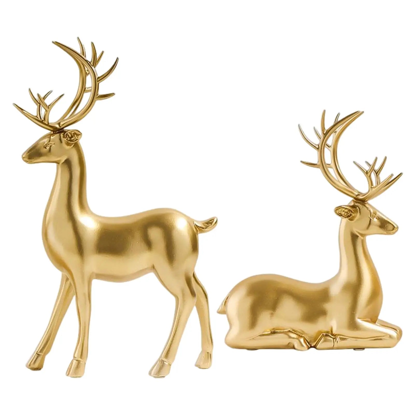 Deer Statue Standing and Sitting Resin Sculpture Reindeer Figurine Ornaments Stag Accents for Home Entrance Mantle Table Decor