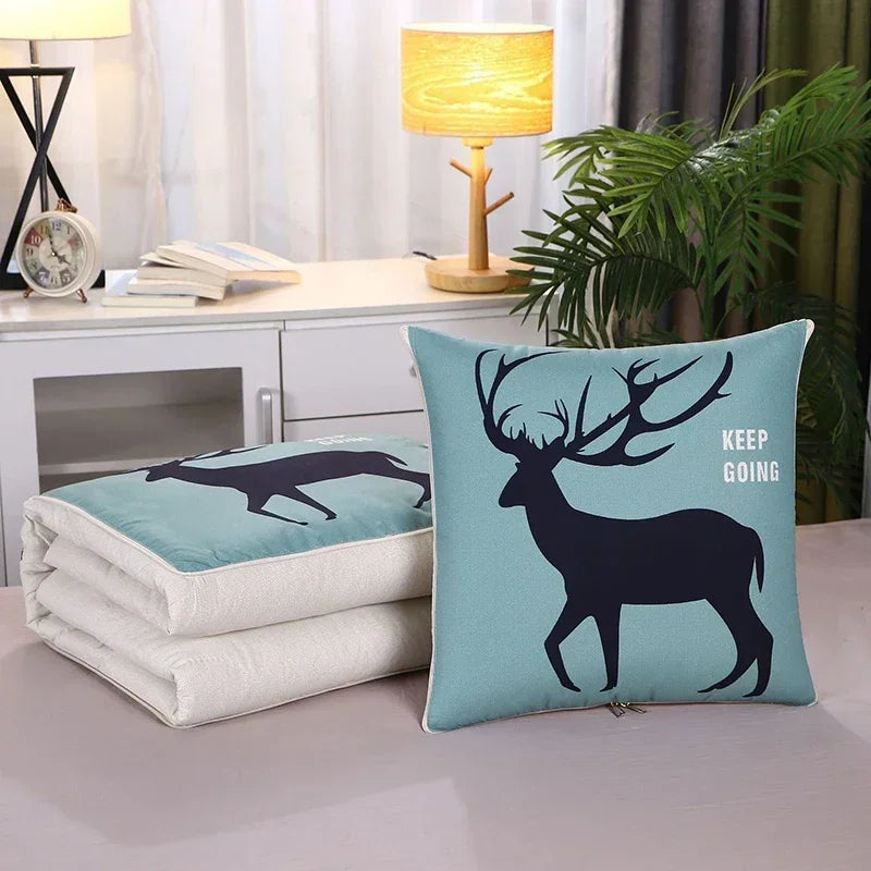 New Christmas Elk Cushion Blanket Multi-functional 2 in 1 Travel Pillow Blanket Airplane Car Sofa Office Nap Throw Pillow Quilt