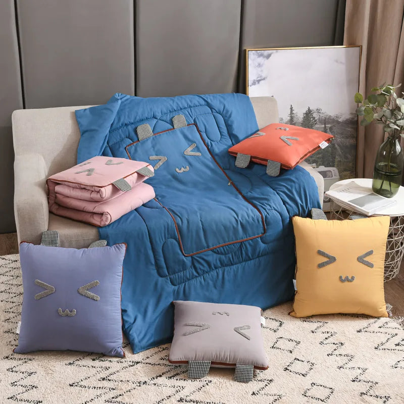 2 In 1 Pillow Travel Blanket Polyester Fiber Quilt Cute Cartoon Throw Pilow Home Office Car Cushion Blanket Home Sofa Decoration