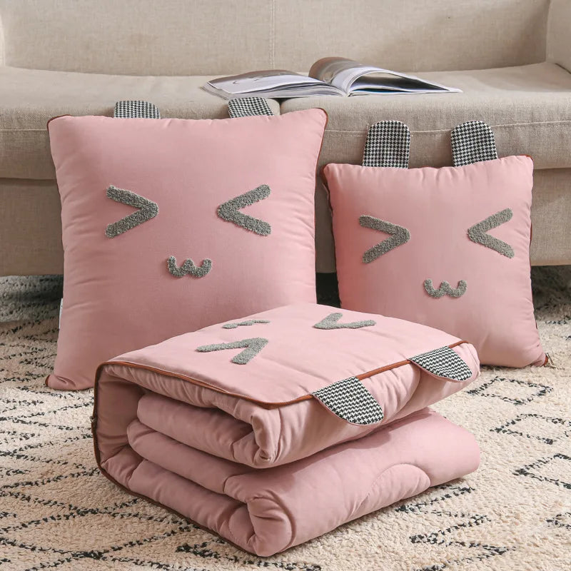 2 In 1 Pillow Travel Blanket Polyester Fiber Quilt Cute Cartoon Throw Pilow Home Office Car Cushion Blanket Home Sofa Decoration