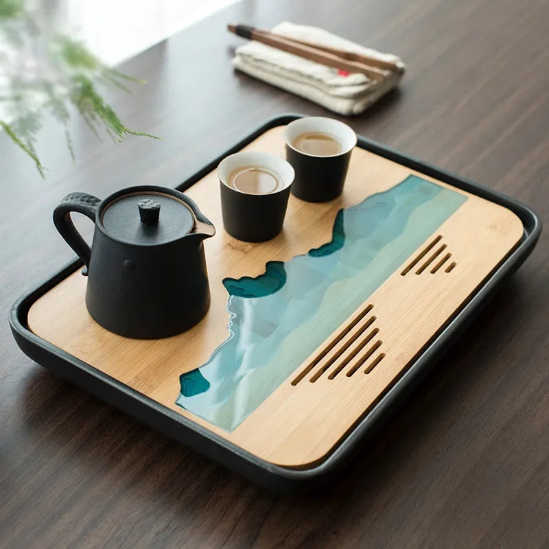 Plastics and bamboo tea trays tea table handmade serving tray kung fu tea accessories