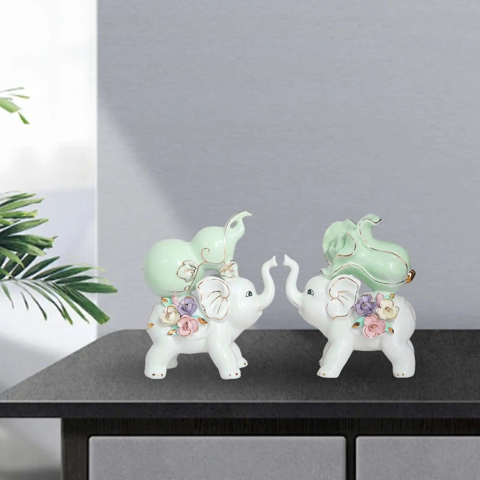 2x Elephant Ornaments Craft Creative Home Decoration Elephant Statue Elephant Decoration Ceramic Sculpture for Home Accent Piece